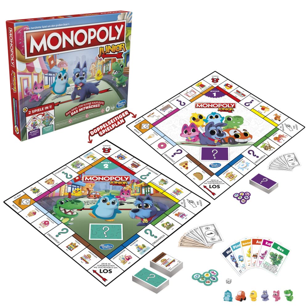 Monopoly Junior, das Klassische Brettspiel für Kinder ab 4 Jahren, 2-seitiger Spielplan - leicht ver
