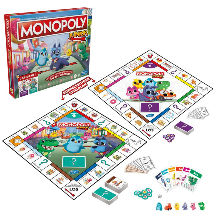 Monopoly Junior, das Klassische Brettspiel für Kinder ab 4 Jahren, 2-seitiger Spielplan - leicht ver