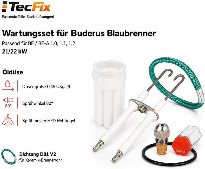 Wartungsset für Buderus Blaubrenner Ölbrenner BE 1.1 und 1.2 bis 21 kW