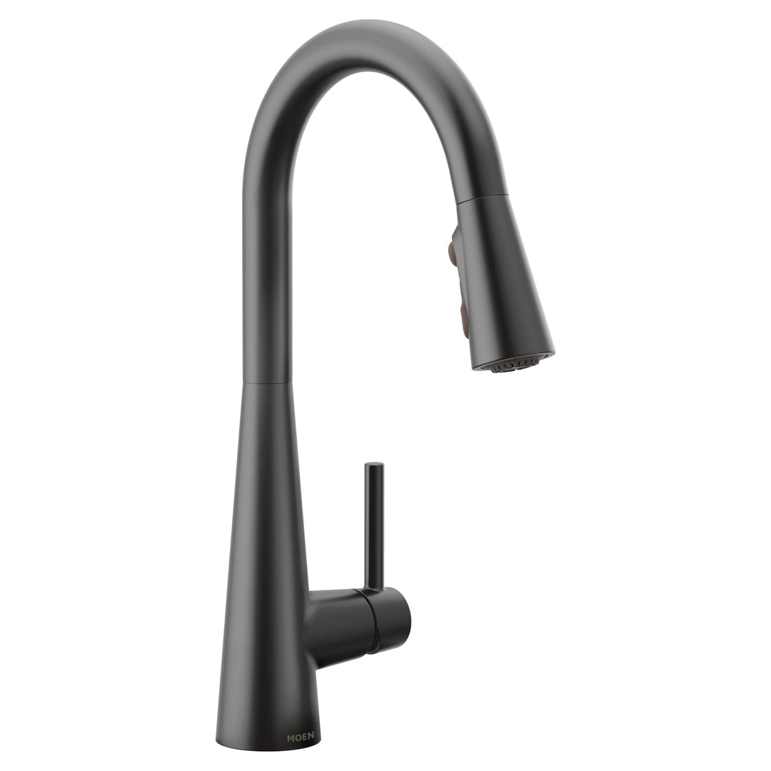 Moen Schlanke, mattschwarze Einhand-Küchenarmatur mit PowerBoost-Technologie für schnelleren Wasserf