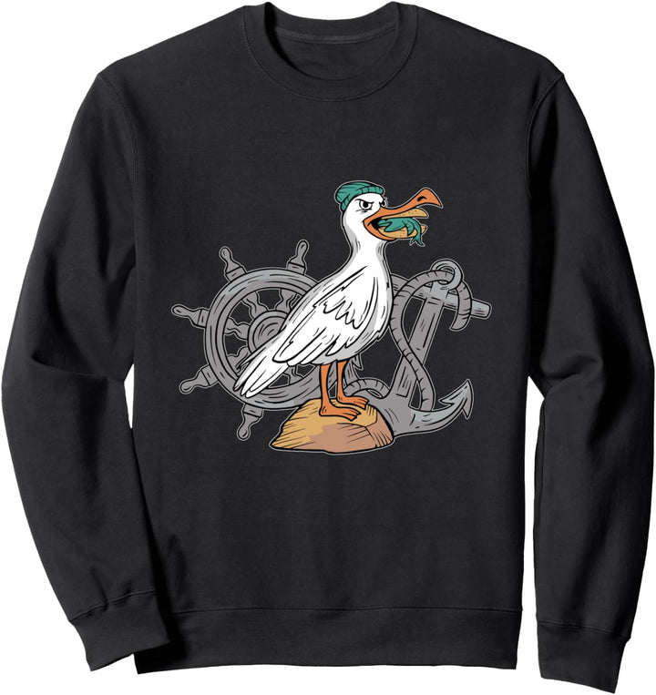 Möwe mit Seemannsmütze und Fischbrötchen im Maul Sweatshirt