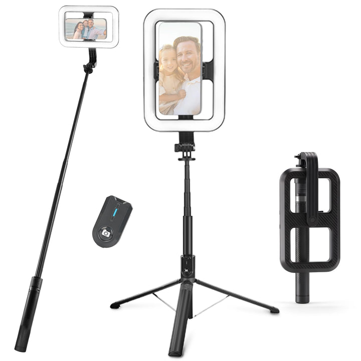 NEEWER Basics 10W Selfie Licht mit Stativ, 1200mAh LED Quadrat Ringlicht, 72" Selfie Stick Handyhalt
