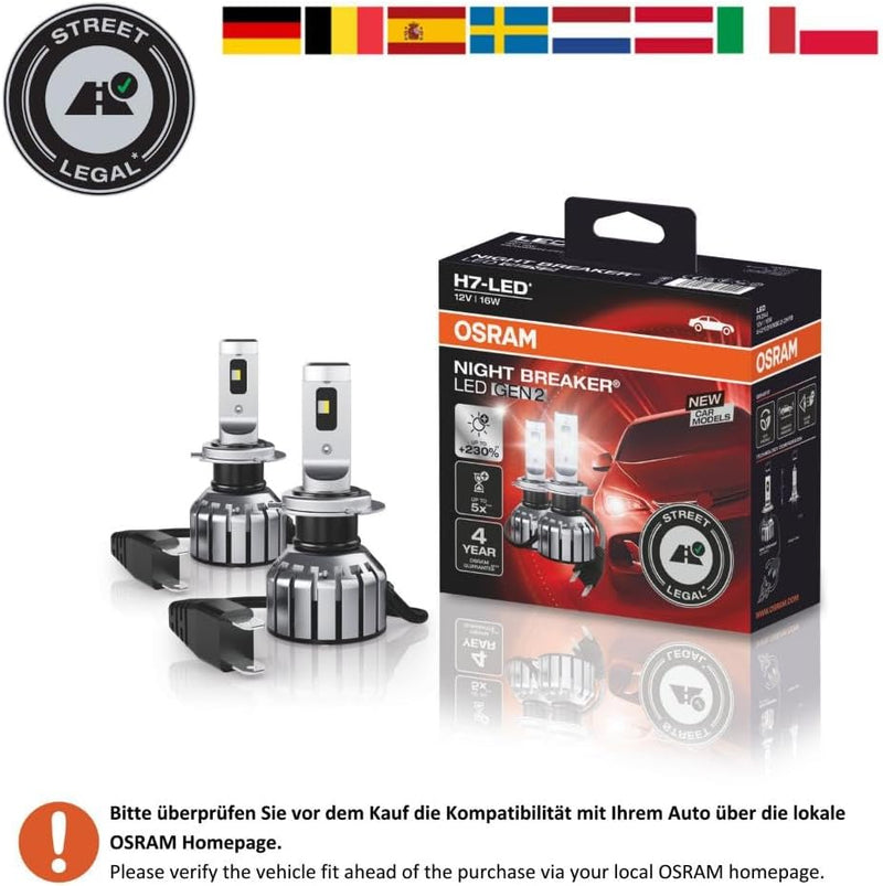 Osram NIGHT BREAKER LED H7 GEN 2, Fern- und Abblendlicht mit Strassenzulassung, 12V, bis zu 230% meh