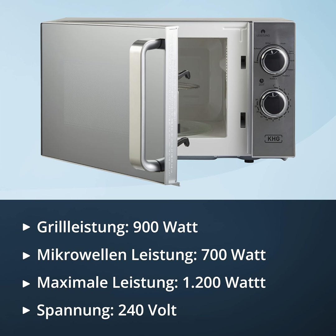 KHG Mikrowelle MW-20.1GSS mit Grill 20 L aus Metall in silber, 5 Leistungsstufen und 3 Kombinationss