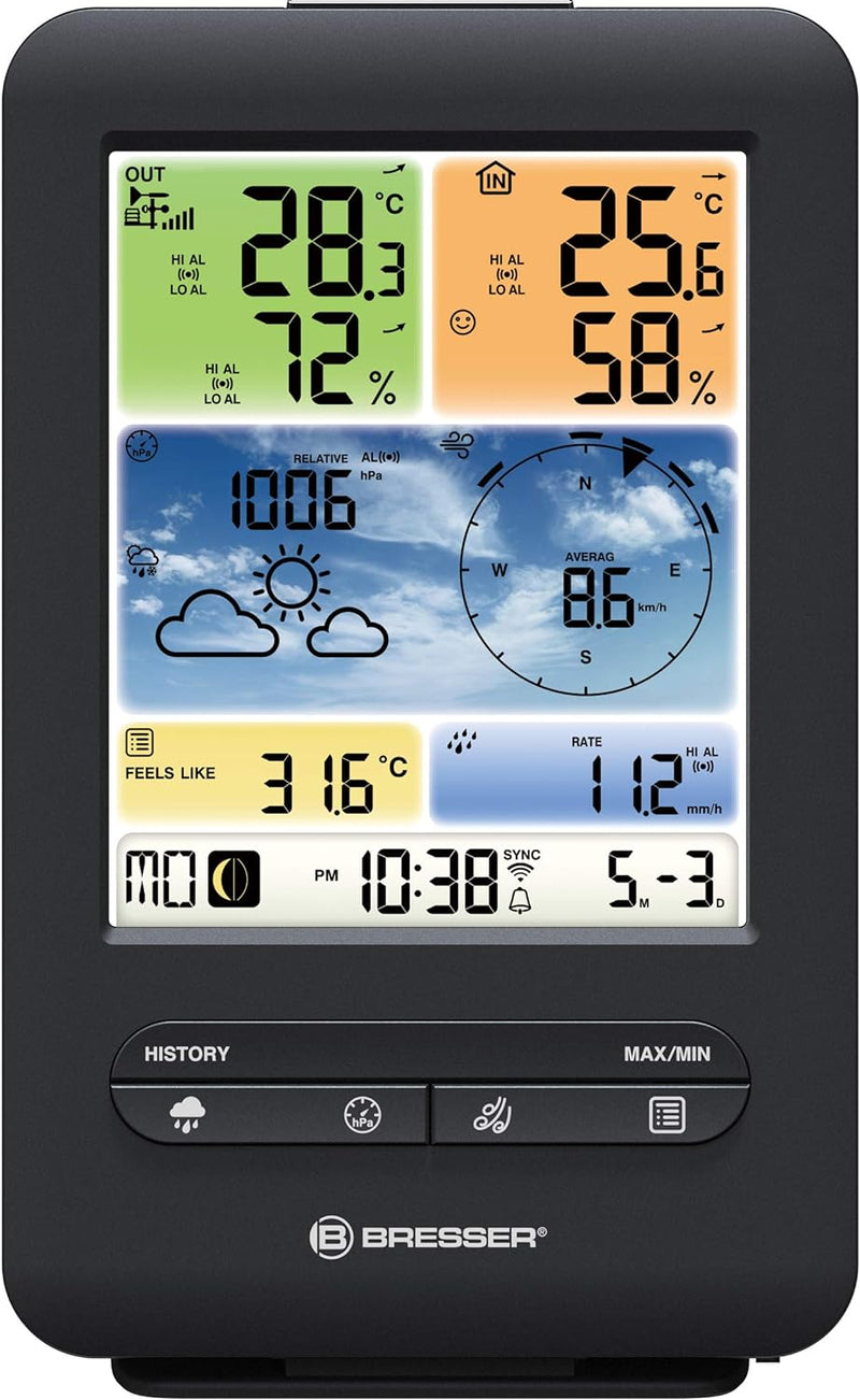 Bresser Wetterstation Funk mit Aussensensor WLAN Farb-Wetter Center 5-in-1 mit Aussensensor für Temp