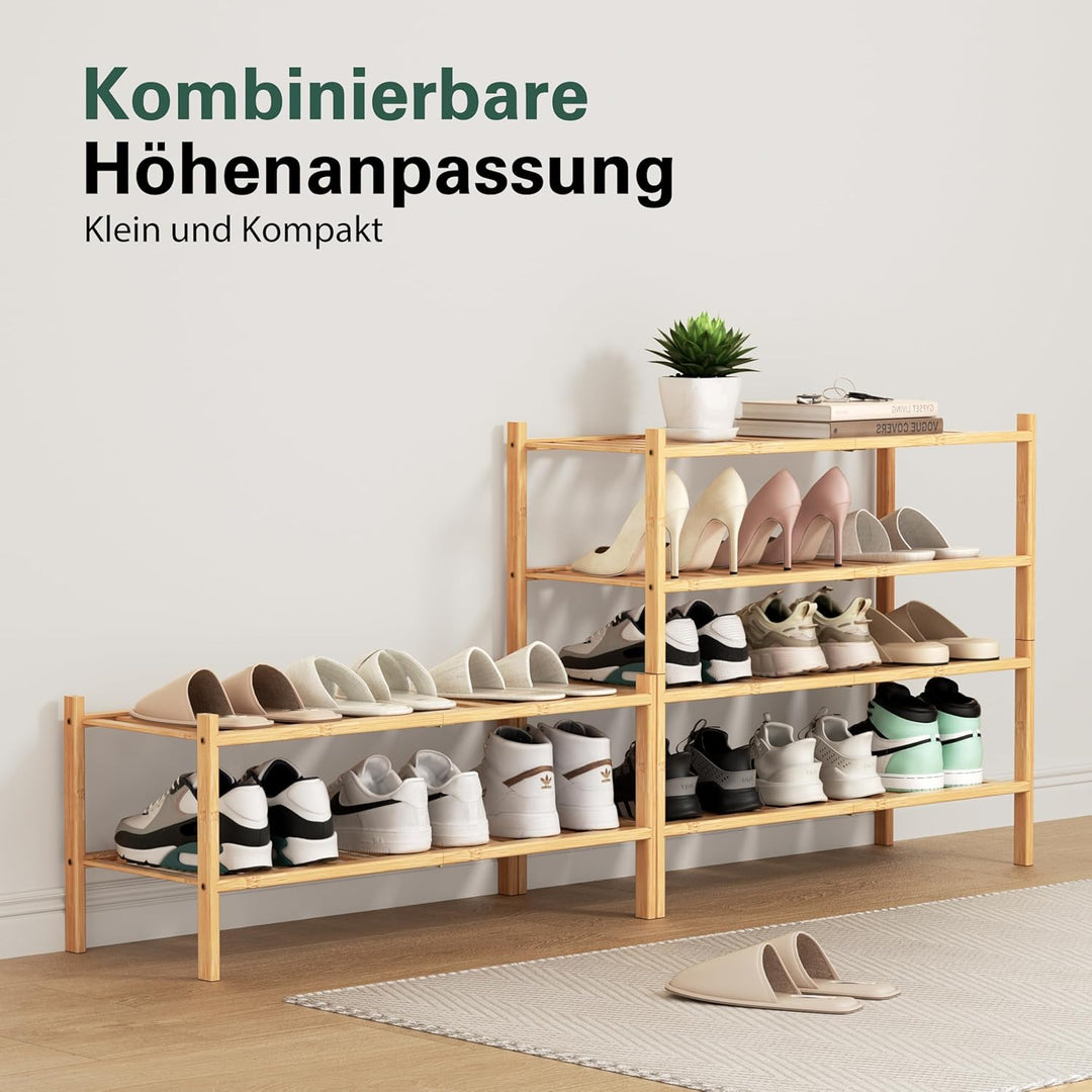 Schuhregal aus Bambus, Schuhablage mit 2 Ebenen, 68 x 28 x 32 cm, Erweiterbar Stapelbar, Schuhschran