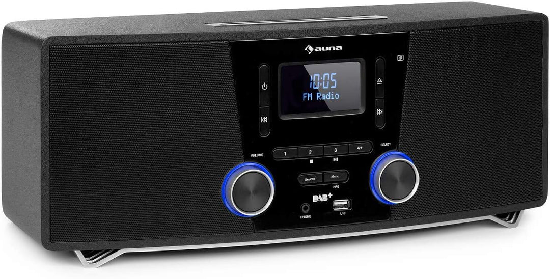 auna Stockton Micro Stereosystem - 20W max. (2X 5W RMS), DAB+, UKW-Radiotuner, RDS-Funktion, CD-Play