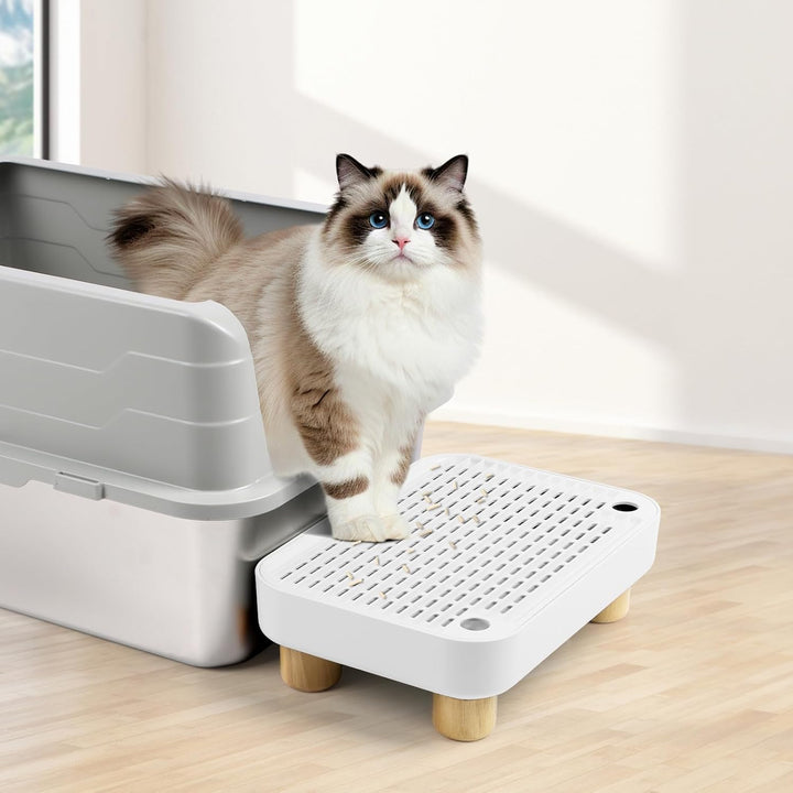 Erhöhte Katzenklo-Rampe, Katzentreppe mit Holzfüssen, Katzenstreu-Filterpedal für automatische selbs