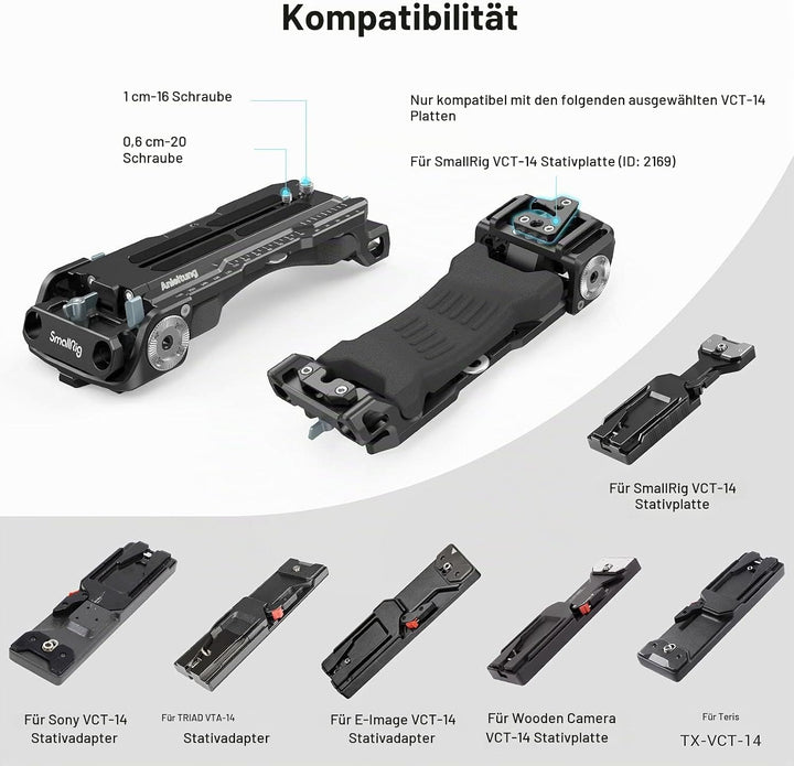 SMALLRIG Schulterplatte mit Schnellverschluss für Sony VCT-14 Stativadapter mit eingebauter Rosetten