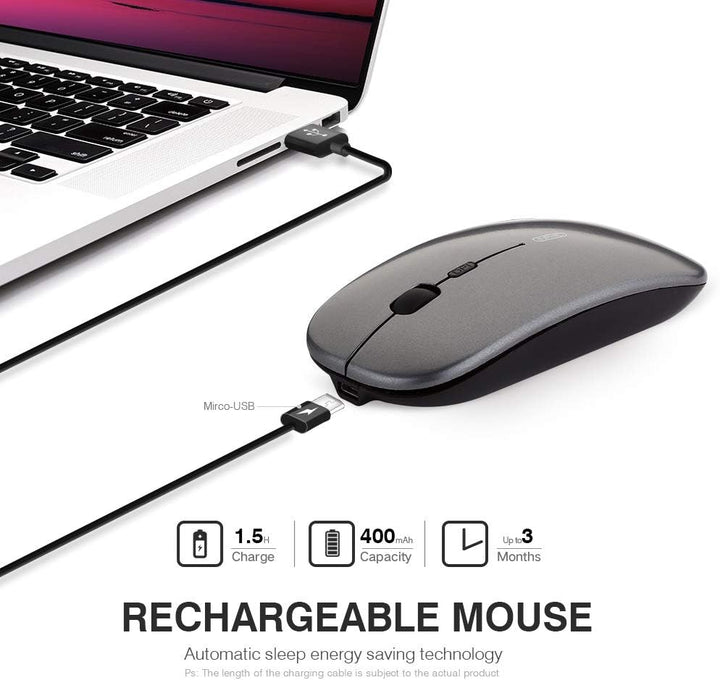inphic Maus Kabellose wiederaufladbar, Ultra Slim 2.4G Leise Funkmaus Optische Computermaus 1600 DPI