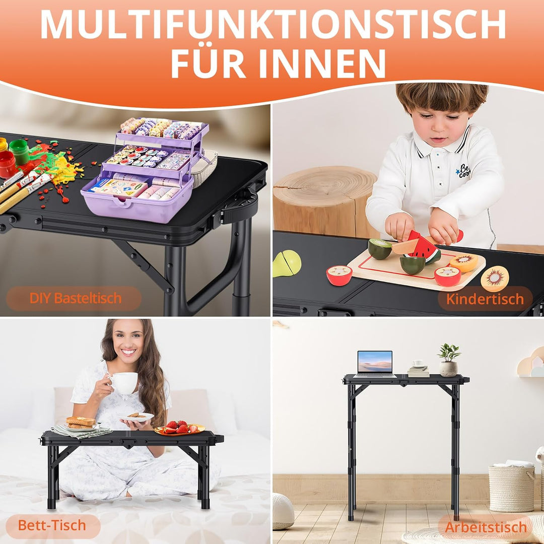 FUNYKICH Campingtisch Klapptisch 58x40cm, Faltbarer Grilltisch mit 3 Höhen Verstellbarer(26/48/70cm)