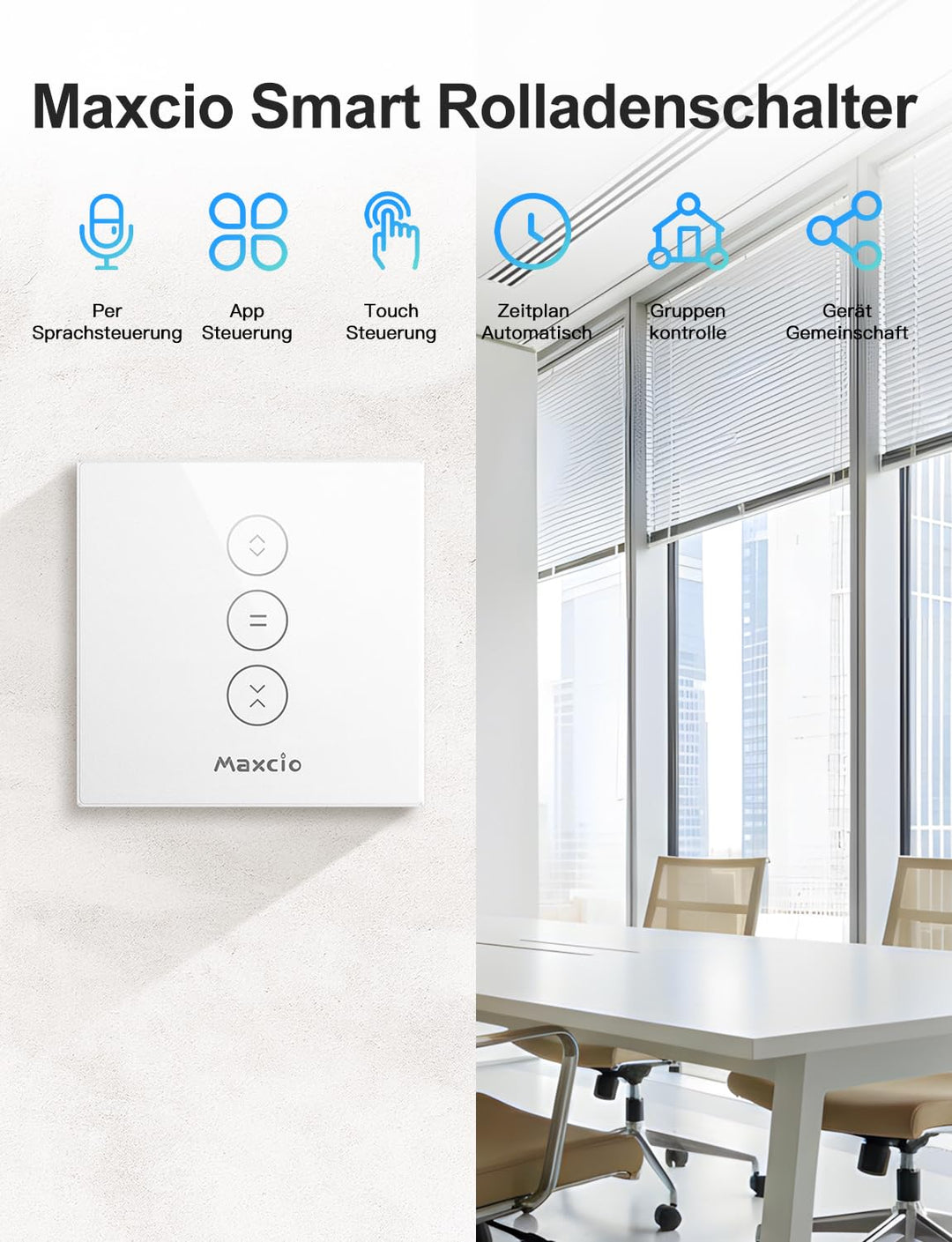 【Schaltbares LED】Smart Rolladen Zeitschaltuhr, Maxcio WiFi Jalousien Vorhang Schalter, Kompatibel mi