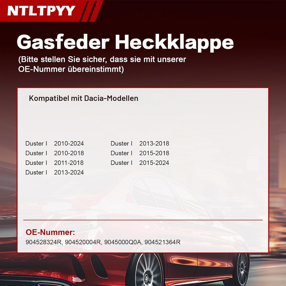 Heckklappen Gasdruckfeder Kompatibel mit Dacia Duster 2010-2024, 2 Stück Heckklappenlifter Ersatz fü