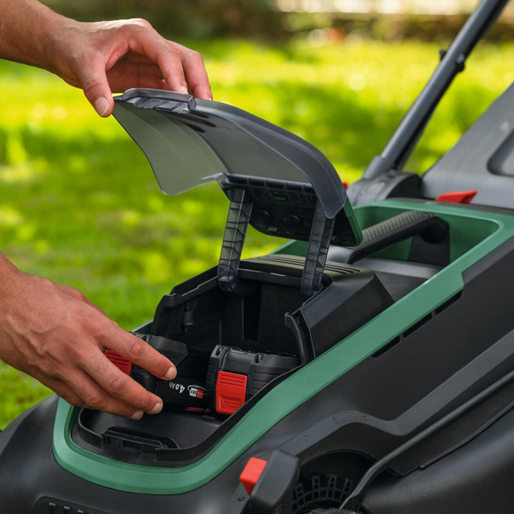 Bosch Akku-Rasenmäher ROTAK18V2-43 (Schnittbreite: 43 cm, Schnitthöhe: 30-75 mm, 40 l Stoff-Grasfang
