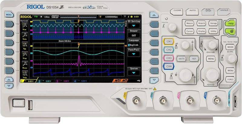 RIGOL DS1054Z Digitales Oszilloskop, 50MHz Bandbreite, 4 Analogkanäle, 24Mpts Speichertiefe, 1G Sa/s
