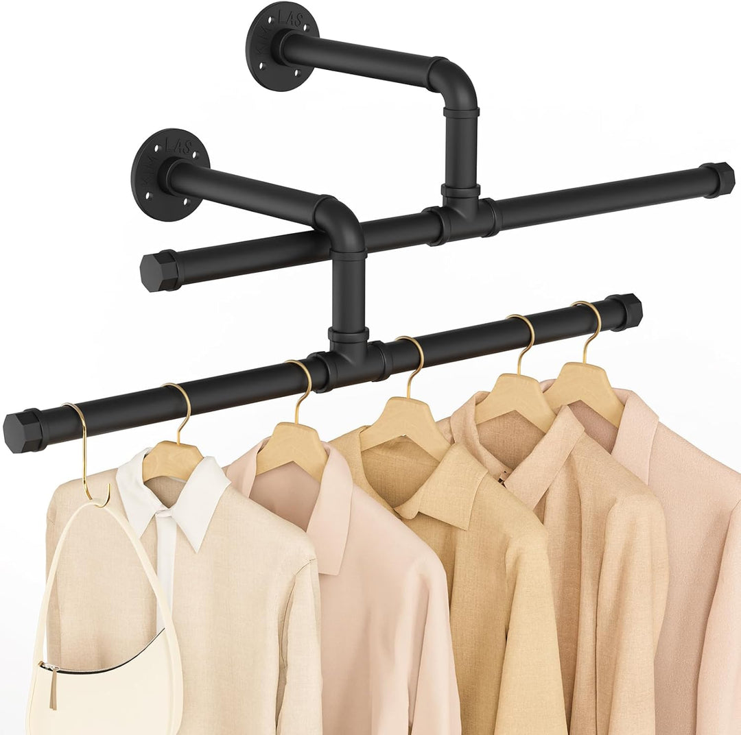 Yawinhe Industrierohr Kleiderstangen, 51cm Kleiderständer für die Wand, Rustikale Kleideraufbewahrun
