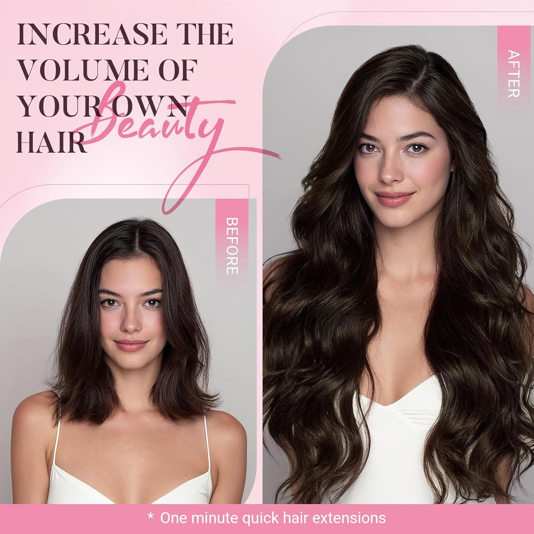 MAXITA Echthaar Extensions Clip, 40cm 16 Zoll 120g 7 Stück Dunkelbraun Clip in Extensions Echthaar N
