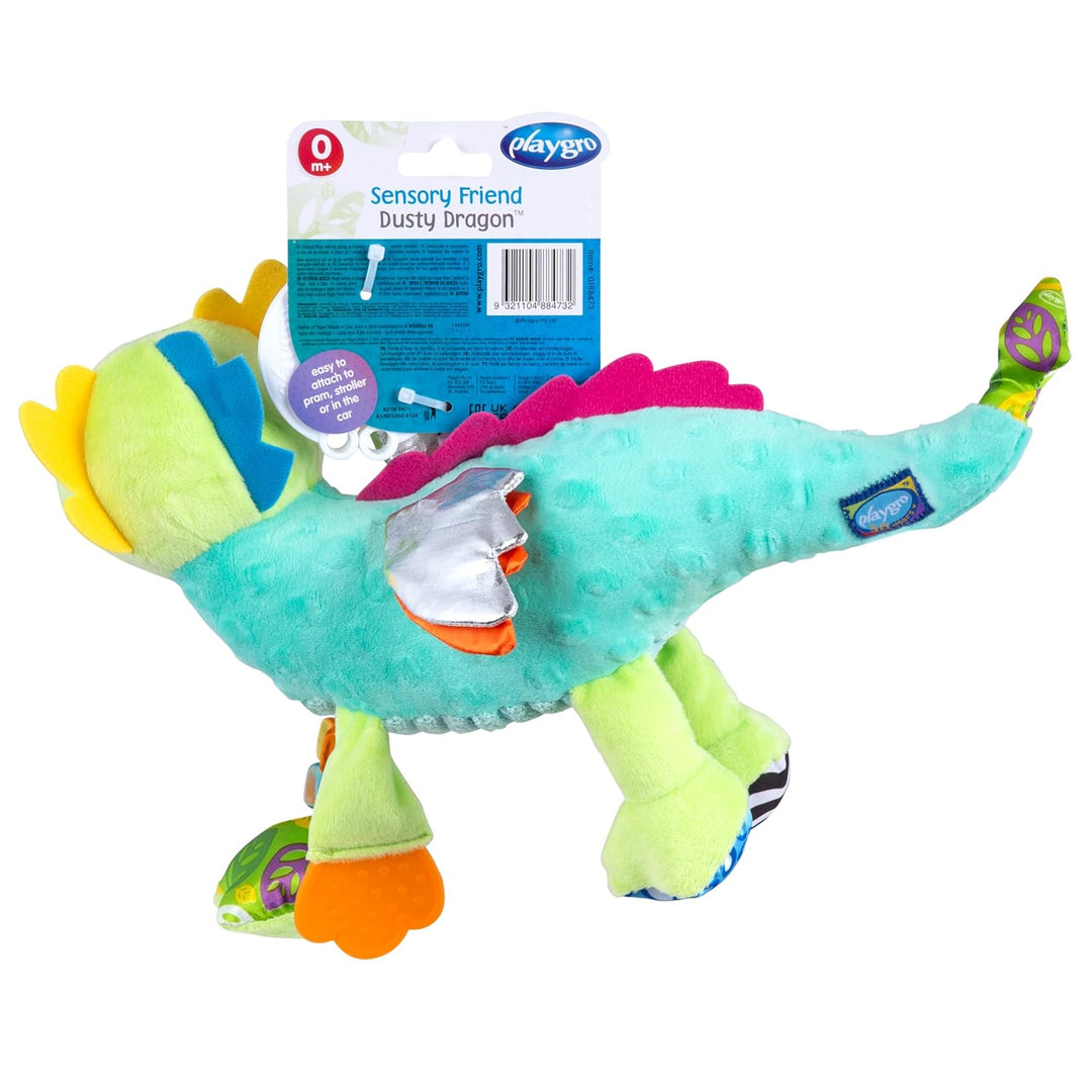 Playgro Sensory Friend, Drache Dusty - Babyspielzeug - Motorik - Babysensorik - Babyrassel - Babymot