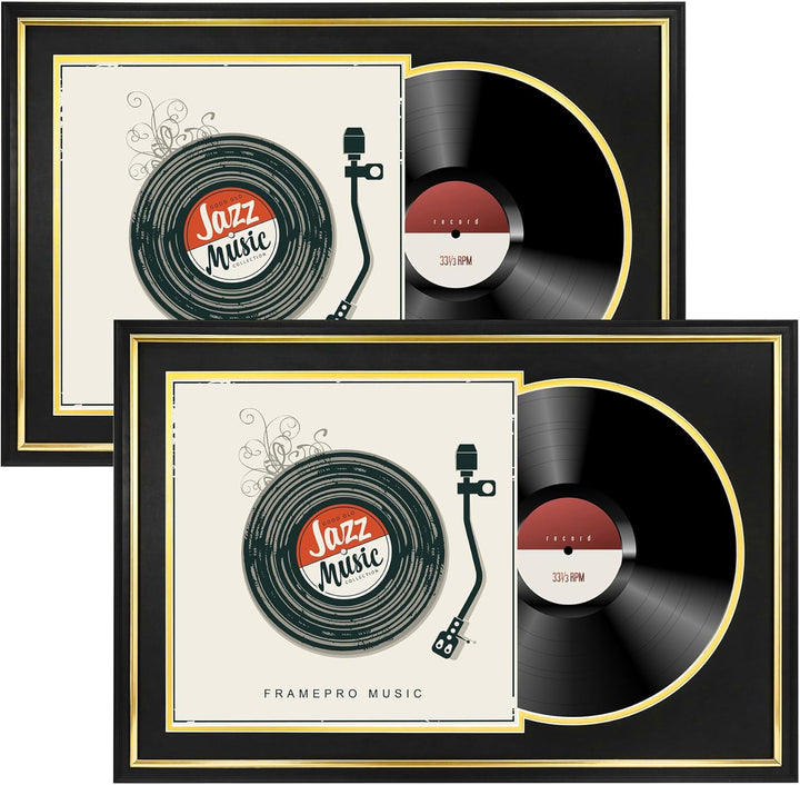 Vinyl-Schallplattenrahmen mit 2 doppelseitigen Matten (Schwarz über Gold), Jukebox-Schallplatten-Alb