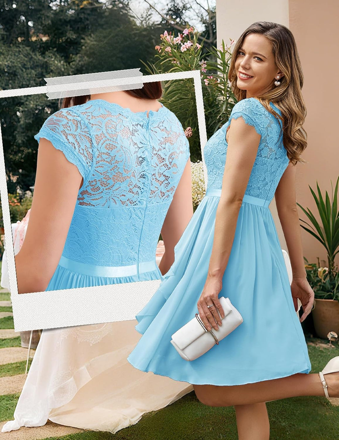 Wedtrend Cocktailkleid Damen Knielang Abendkleid Elegant für Hochzeit Elegant A Linie Rüschenkleid H