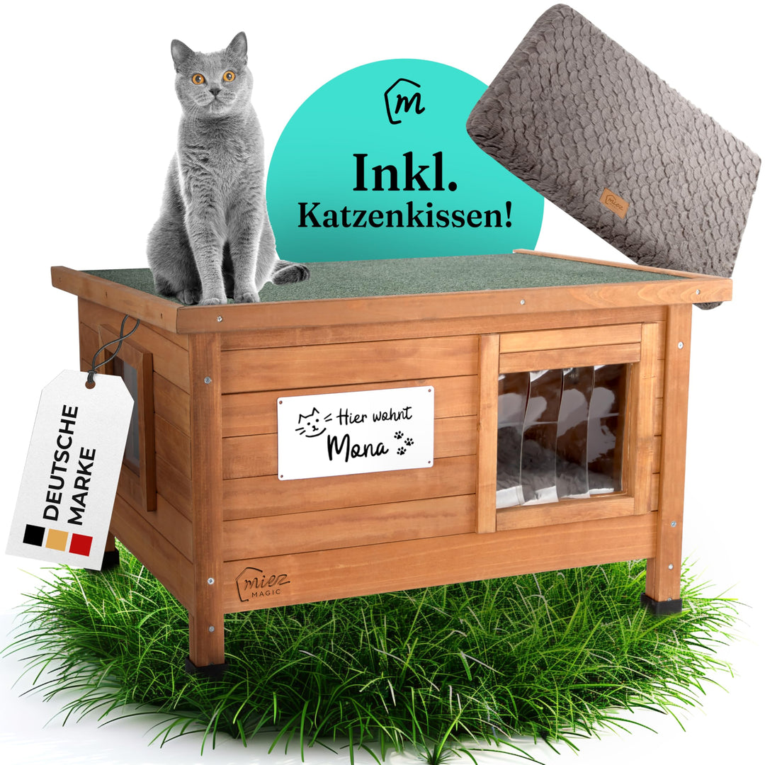 Katzenhaus Outdoor Winterfest isoliert - Robustes Katzenhaus für draussen aus Fichtenholz - Wasserdi