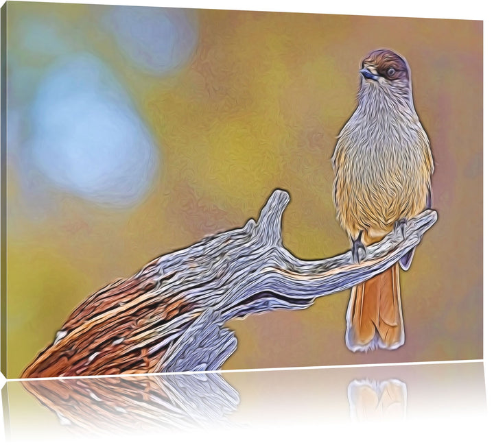 kleiner Vogel auf Ast Spezial Format: 100x70 cm auf Leinwand, XXL riesige Bilder fertig gerahmt mit