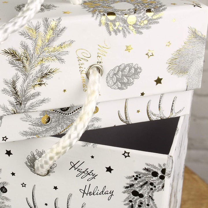 3er Set Geschenktüte Flasche Weihnachten Weiss Silber Gold Flaschentüte Flaschenbox Geschenktasche F