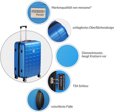 Monzana® Kofferset Exopack 3-teilig TSA Schloss Aluminium Teleskopgriff Gel-Griffe 210D Polyester AB