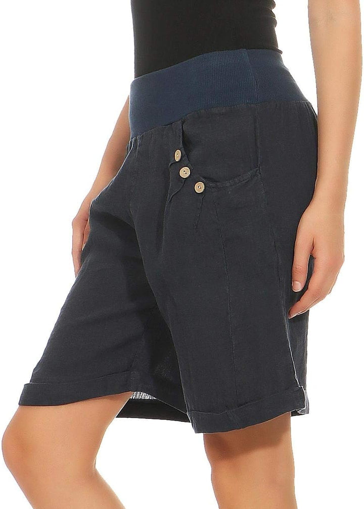 Malito Damen Bermuda aus Leinen | Shorts für den Strand | lässige Kurze Hose | Pants - Hotpants 8024