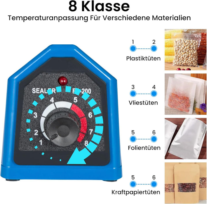 Heisssiegelgerät 200mm Beutelverschliesser Folienschweissgerät Impuls Schweissgerät Verschweisser Zu