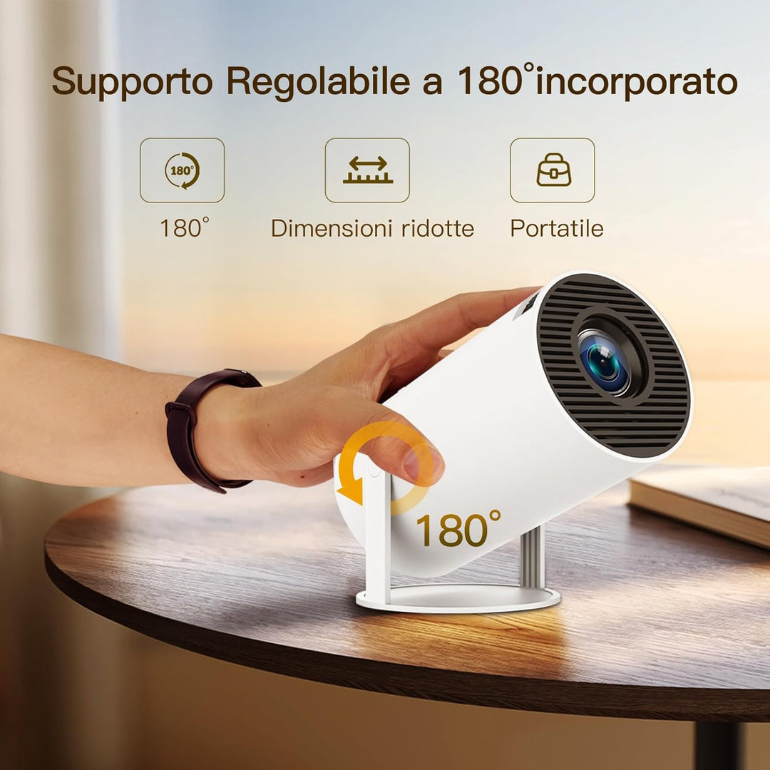 Mini Beamer mit Android TV mit Bluetooth & WiFi 6, Auto Keystone Portable Projektor, 180° Rotation,