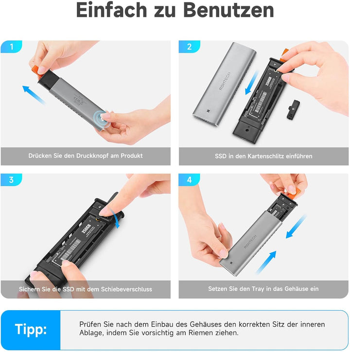 RSHTECH M.2 NVMe SSD Gehäuse Aluminium USB 3.1/3.2 Gen2 10Gbps M2 NVMe Gehäuse-Adapter Externe Thund