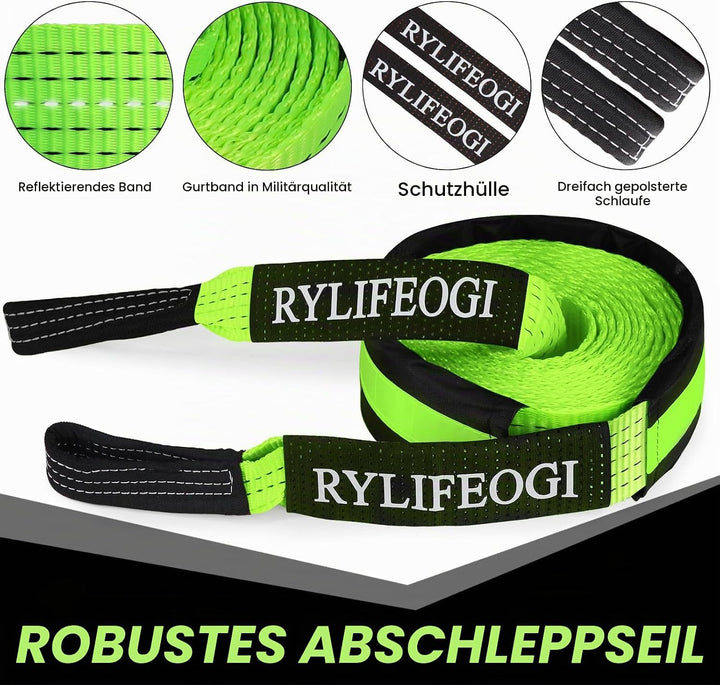 RYLIFEOGI Abschleppseil 10 Tonnen (22,000Lbs), 5mx5cm Heavy Duty Tow Strap mit 2 Verstärkten Haken 2