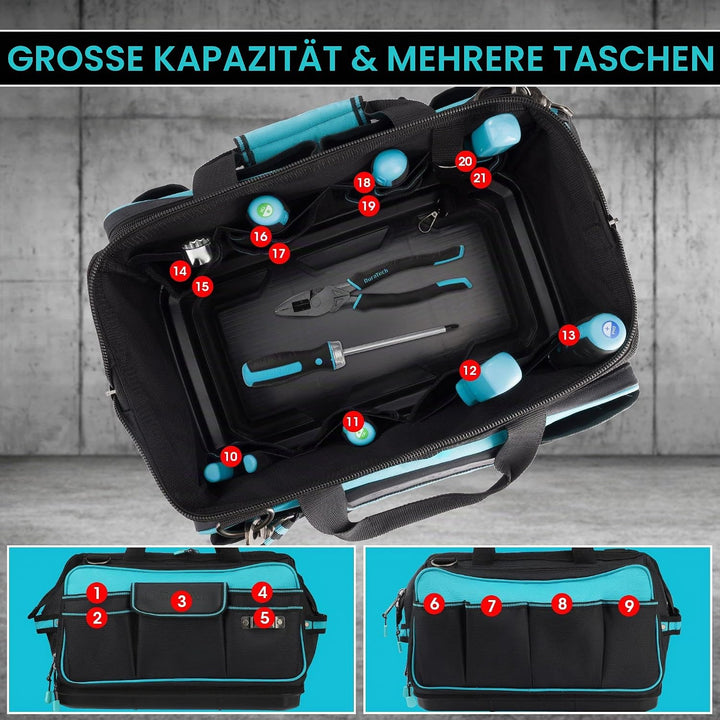 DURATECH Werkzeugtasche Elektriker Wasserdicht 43CM, Profi Werkzeugtasche mit breiter Öffnung & hohe