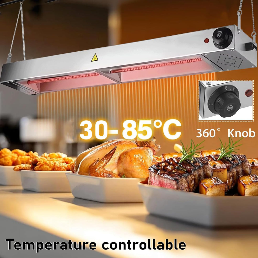 Wärmelampe Küche Gastro, Hängende Wärmebrücke Essen mit Drehknopf-Temperaturregelung, Edelstahl Wärm