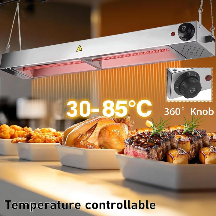 Wärmelampe Küche Gastro, Hängende Wärmebrücke Essen mit Drehknopf-Temperaturregelung, Edelstahl Wärm