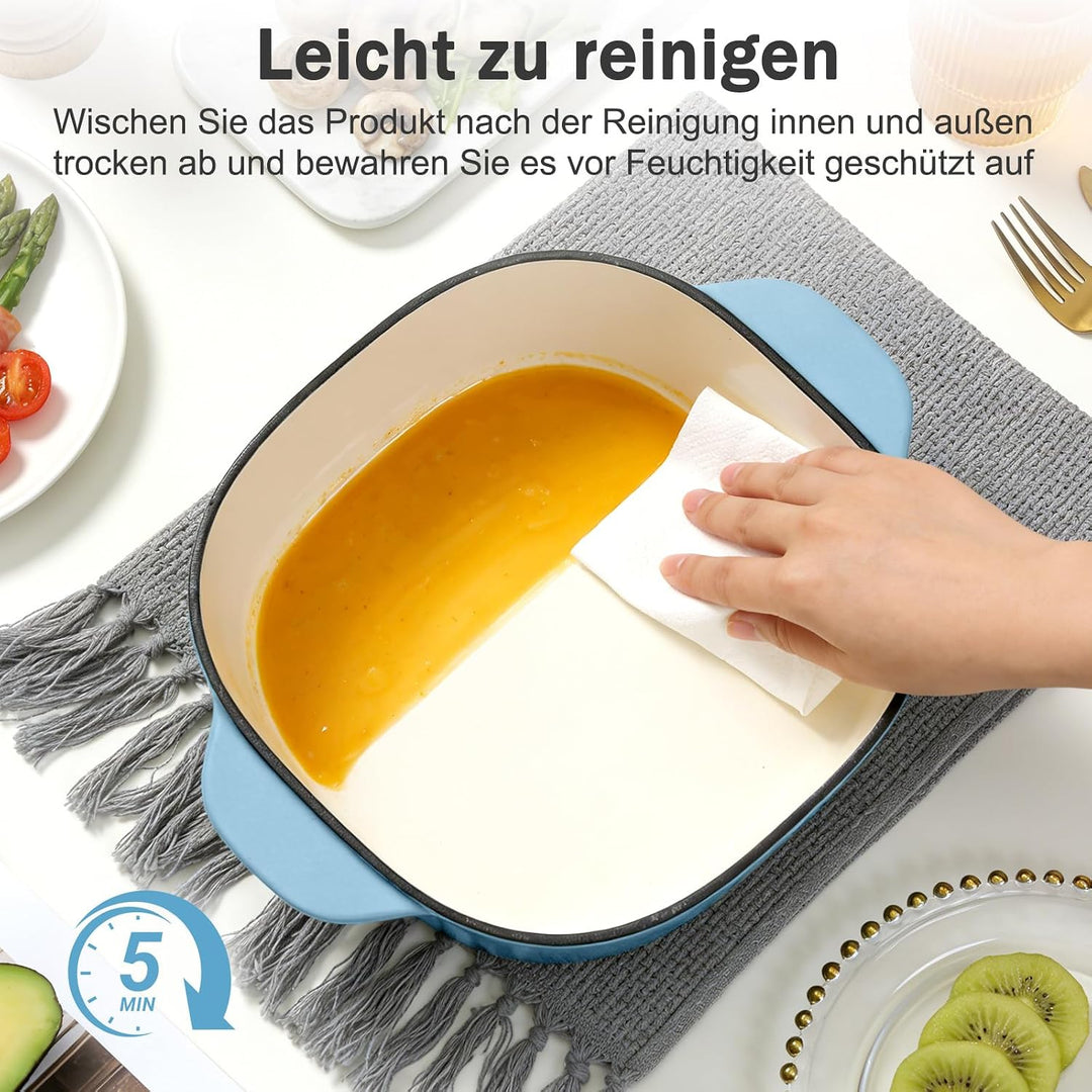 4,7L emaillierter Gusseisen-Bräter mit Deckel,Hohe Haltbarkeit &amp; Ofensicher Blau, Blau