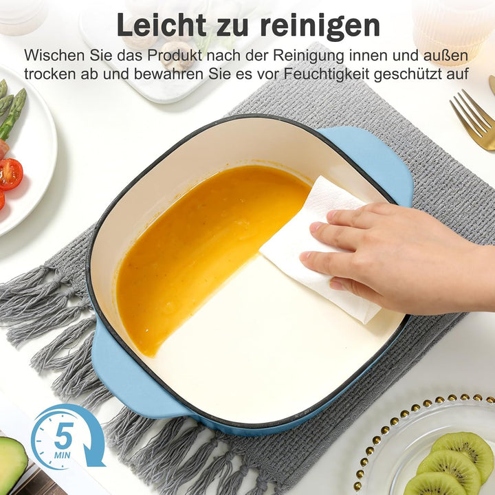 4,7L emaillierter Gusseisen-Bräter mit Deckel,Hohe Haltbarkeit &amp; Ofensicher Blau, Blau