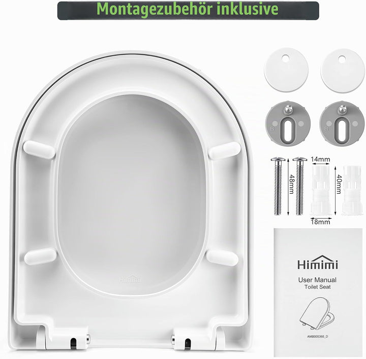 Himimi Toilettendeckel mit Absenkautomatik, Quick-Release &amp; einfacher Montage, PP D-Form WC-Sitz mit