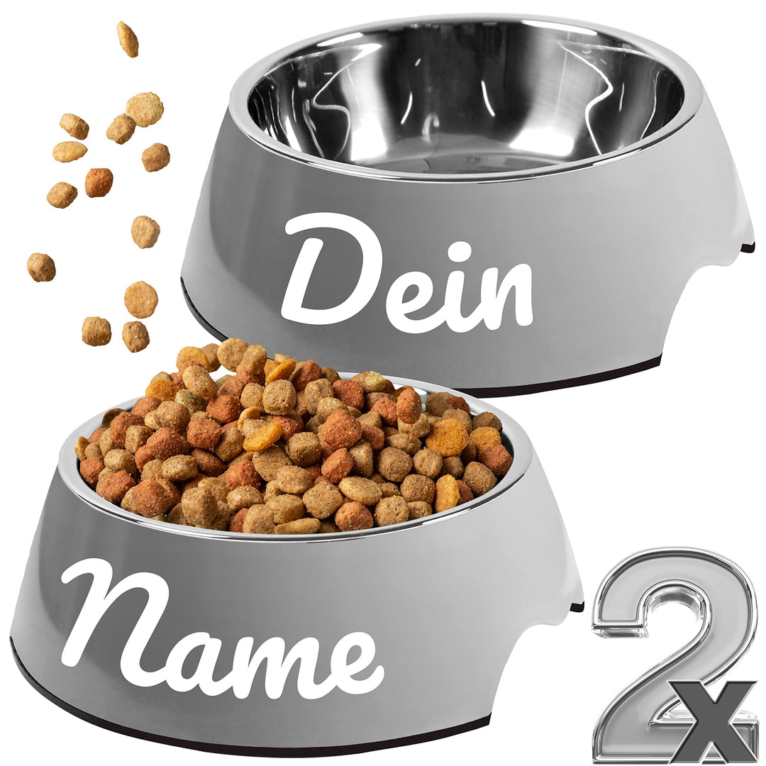 ne&no® Futternapf 2er Set für Hunde und Katzen (XL - PERSONALISIERT, GRAU) XL - PERSONALISIERT GRAU,