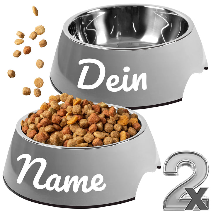 ne&no® Futternapf 2er Set für Hunde und Katzen (XL - PERSONALISIERT, GRAU) XL - PERSONALISIERT GRAU,