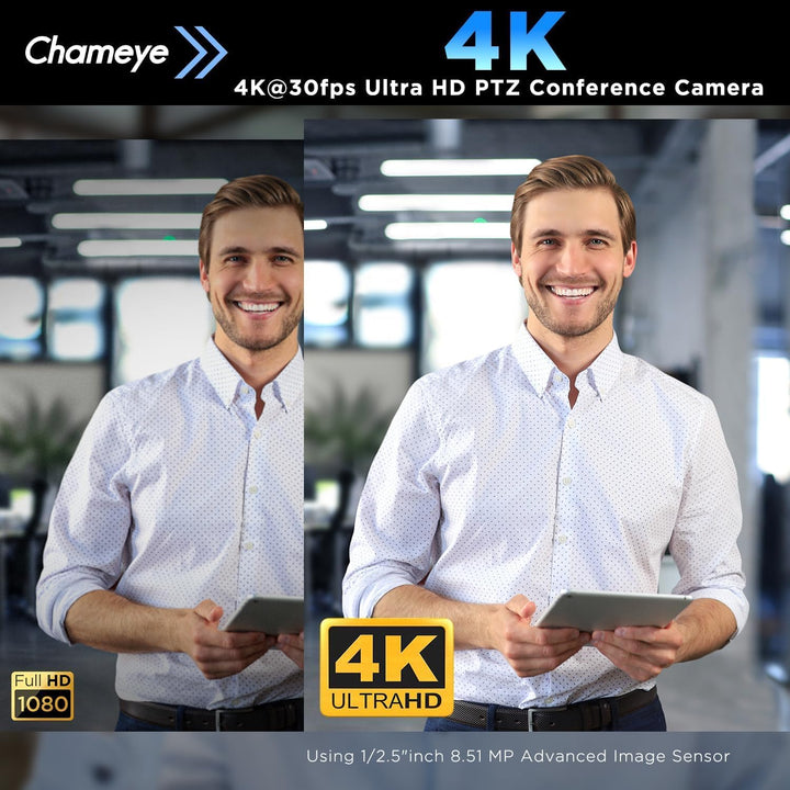 Chameye 4K 10x AI PTZ Konferenzkamera Set mit Bluetooth Konferenzmikrofon, 4K PTZ Kamera mit KI-Auto