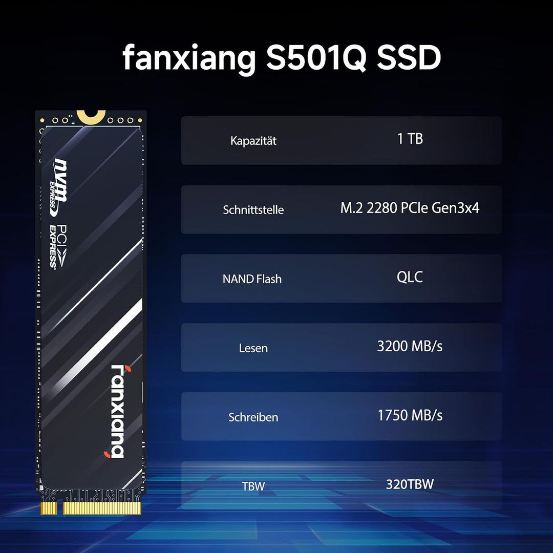 fanxiang NVMe M.2 SSD 1TB, PCIe 3x4 Gaming Solid State Laufwerk, 3500MB/s Lesen, 2500 MB/s Schreiben
