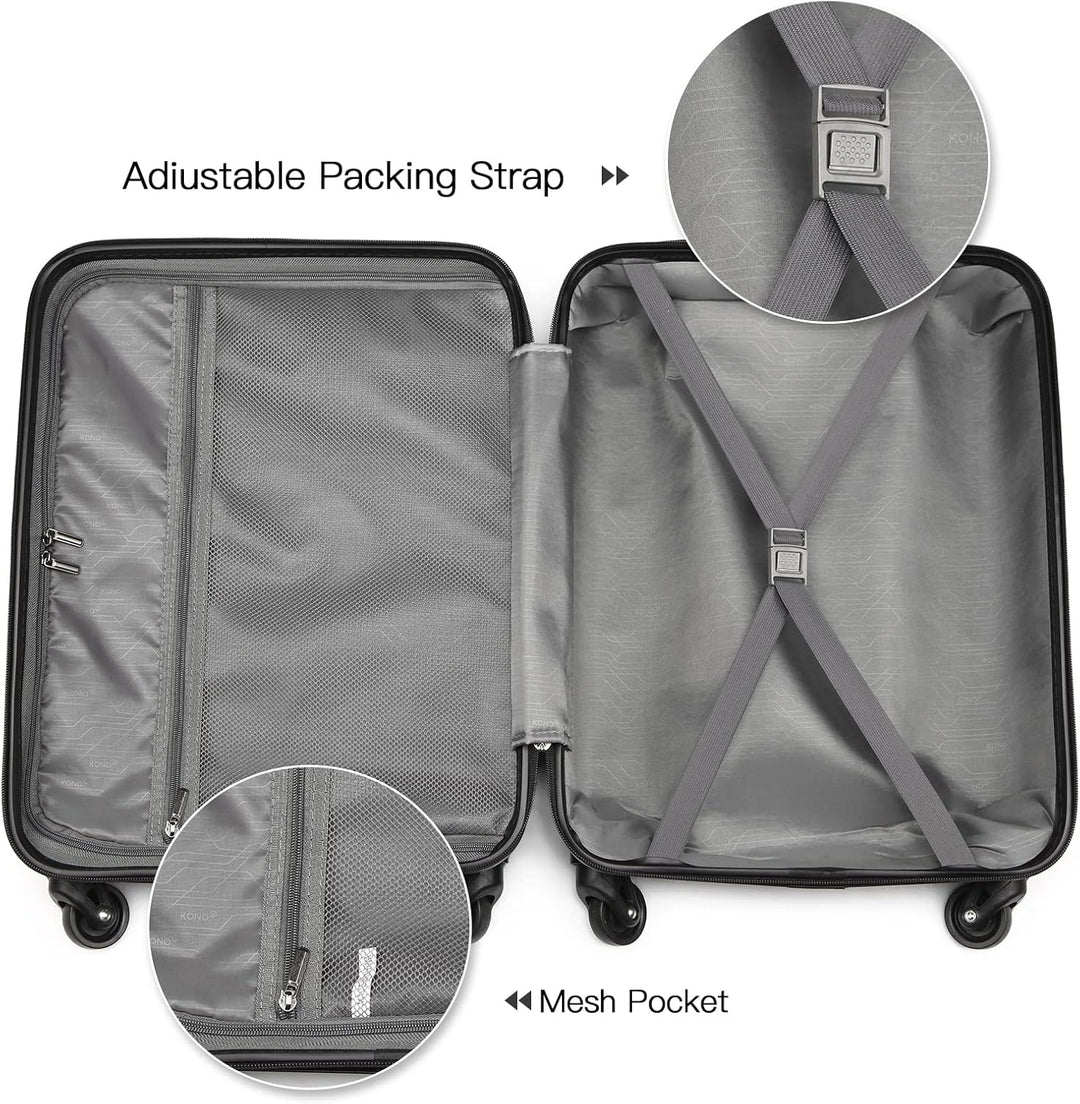 KONO Handgepäck Koffer Klein Reisekoffer mit Rollen und TSA Schloss, Koffer Trolley Handgepäck Flugz