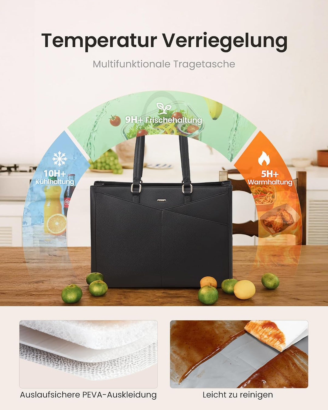 LOVEVOOK Laptoptasche Damen, Arbeitstasche mit Isoliertem Kühlfach Gross | 15,6 Zoll Laptop Handtasc