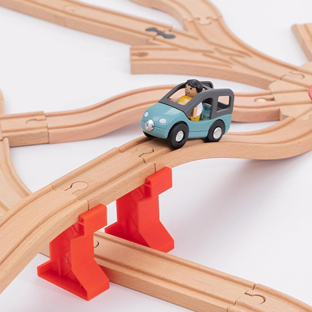 33pcs Holzeisenbahn Schienen | Mit S-Schiene, Kreuzung, Weichen | Kompatibel mit Eisenbahn Marken |