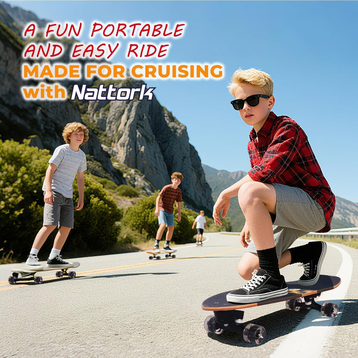 Nattork Complete Skateboards 29" x 8" Kids Skateboard Cruiser Skateboards for Beginners Double Kick
