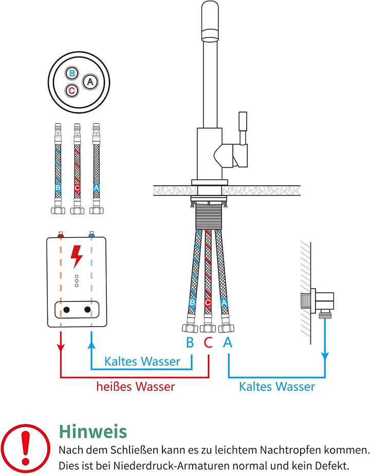 Niederdruck Armatur Küche, 360 ° Drehbare Wasserhahn Küche | Spültischarmatur für Boiler, Untertisch