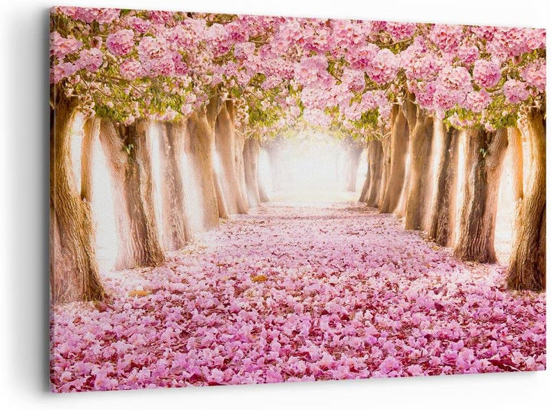 Bilder auf Leinwand 100x70cm Leinwandbild Baum Blumen Kirsche Natur Gross Wanddeko Bild Schlafzimmer