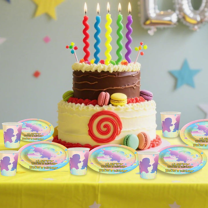 Partygeschirr Set, 80 Stück Pappgeschirr mit Pappteller Pappbecher Servietten für 20 Gäste, Bunte Ca